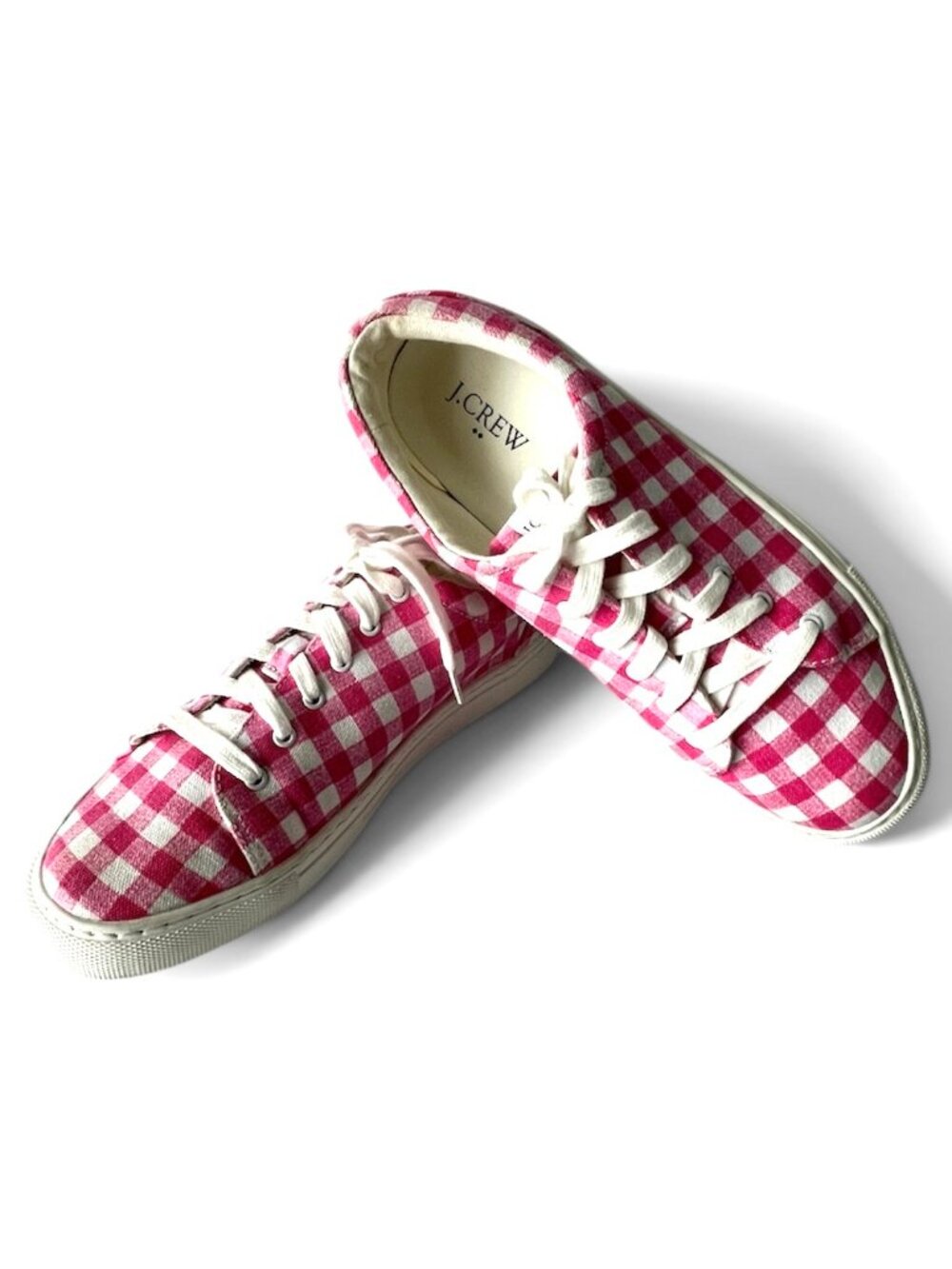 J.Crew Sneakers, Pink and White Gingham Canvas, Road Trip, Size 9, EC!
